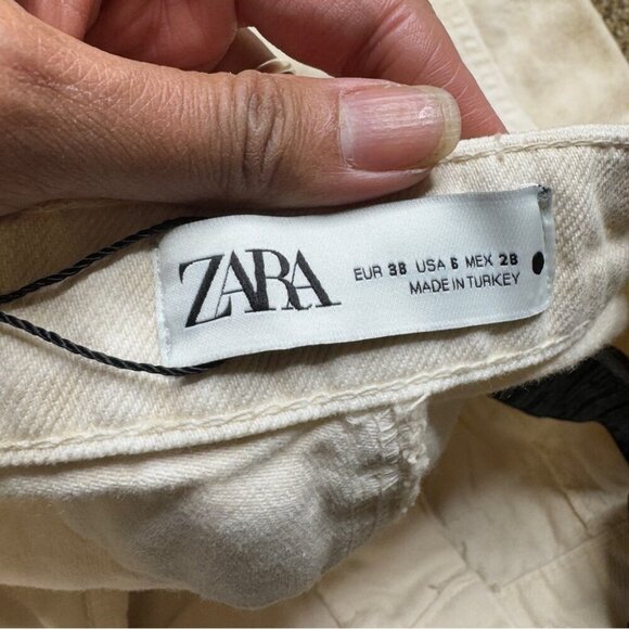 Zara Double Waistband Boho Freyed Tan and Cream wide leg Jeans NWOT Sz 6 - Picture 9 of 15